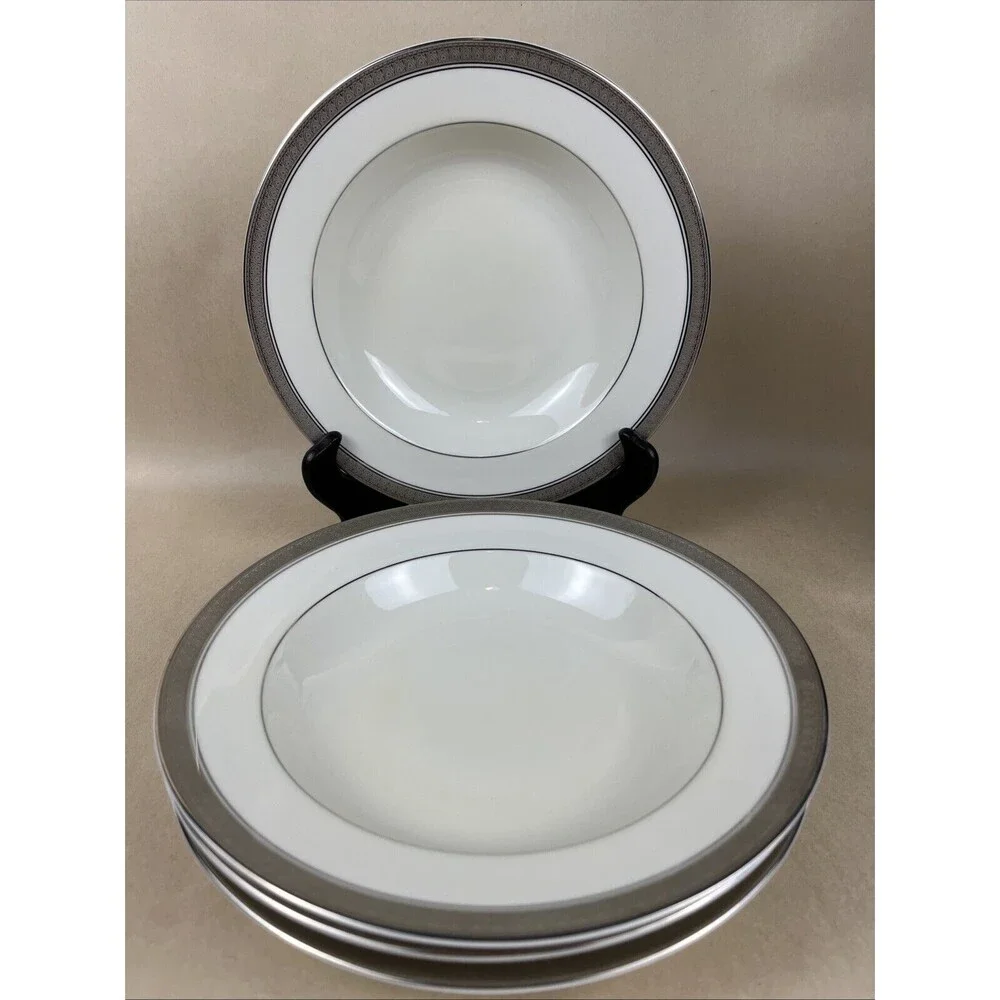 4pc Mikasa Palatial Platinum‎ Rimmed Soup/Cereal Bowl L3235 8.5